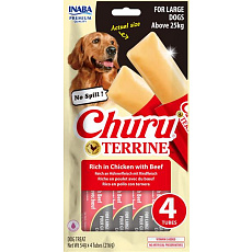 Churu Dog Terrine kuracie s hovädzím plemena L 4x54g
