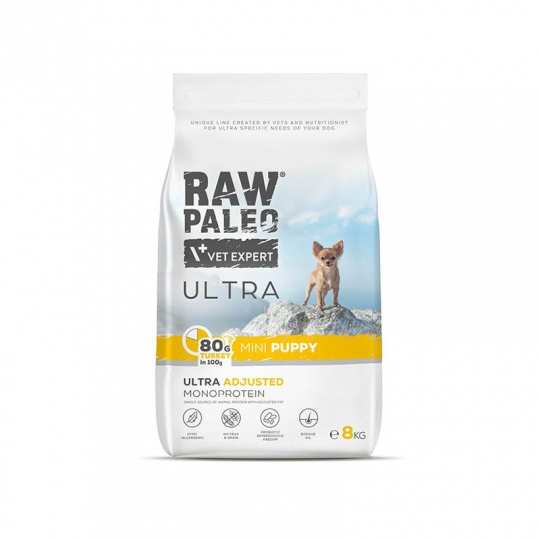 RAW PALEO Ultra Mini Puppy Turkey - suché krmivo pro štěňata - 8 kg