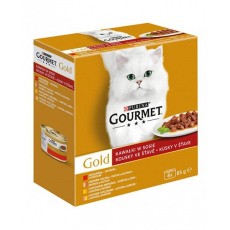 Nestlé GOURMET GOLD Multipack hovädzie, morka s kačicou, losos s kuraťom, kura s pečeňou v šťave konz.8x85 g