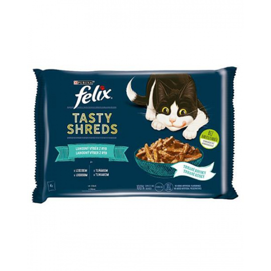 Nestlé FELIX Tasty shreds cat Multipack losos&tuniak v šťave kapsička 4x80 g Nestlé FELIX Tasty shreds cat Multipack losos&tuniak v šťave kapsička 4x80 g