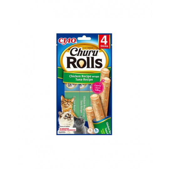 Pamlsek Inaba Churu Rolls cat Kuracie & Tuniak 4 tuby 40 g