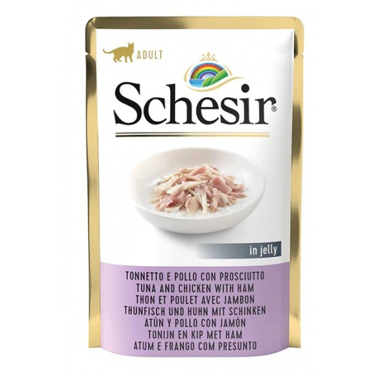 SCHESIR in jelly Tuna and chicken with ham - mokré krmivo pro kočky - 85 g