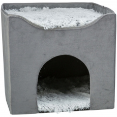 Kukaň HARVEY zamatová so strešným lôžkom, 38 x 38 x 38 cm, sivá/bieločierna Kukaň HARVEY zamatová so strešným lôžkom, 38 x 38 x 38 cm, sivá/bieločierna