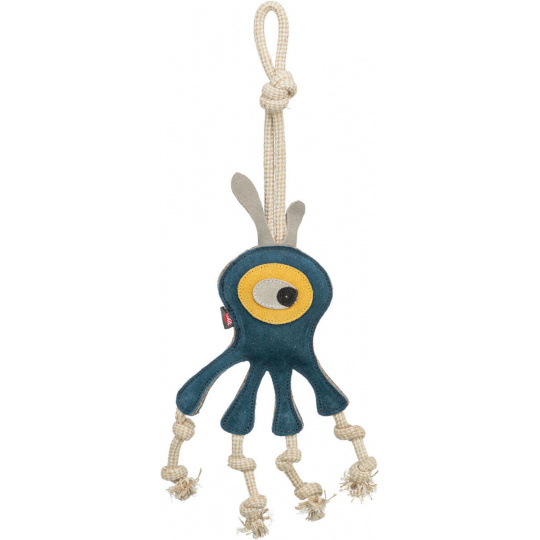 Monster - príšerka na lane, 47 cm, hračka pre psy, 100% pravá koža/lano, petrolejová