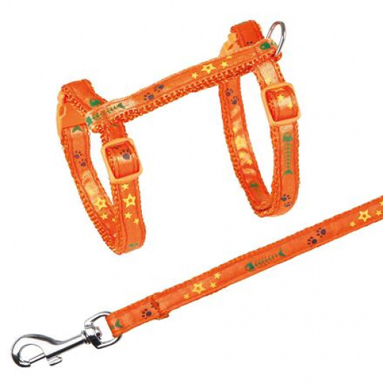 Postroj s vodítkom na mačku pošitý stužkou 22-36cm/10mm 1,2m Postroj s vodítkom na mačku pošitý stužkou 22-36cm/10mm 1,2m