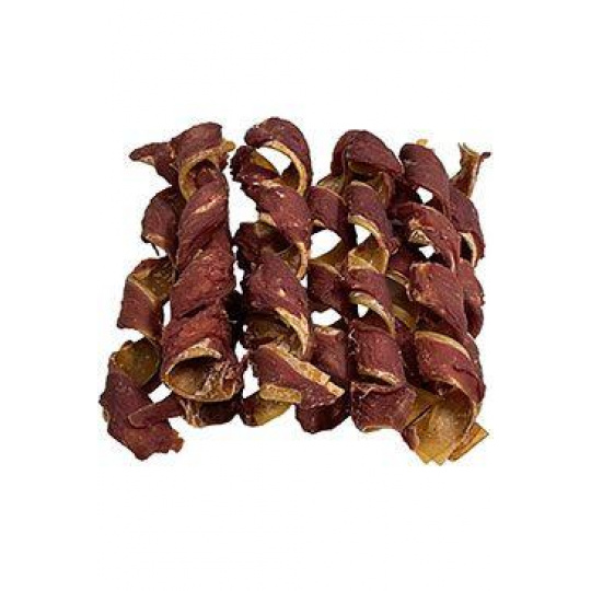 Pochúťka Špirály z bravčovej kože s kačacím 15cm/10ks