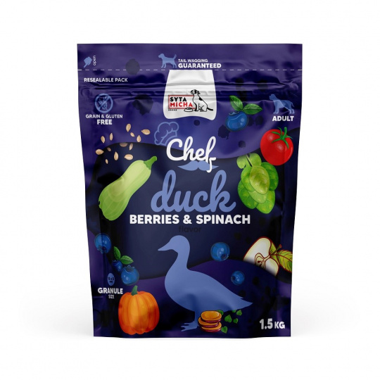 SYTA MICHA Chef Duck, berries and spinach - suché krmivo pro psy - 1,5kg