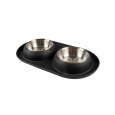 Miska DUVO+ Podložka s dvoma miskami nerez gumená čierna s priemerom 14,3 cm 2 x 420 ml