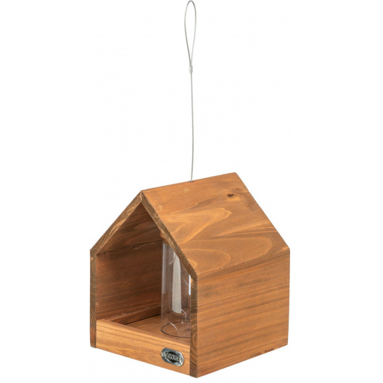 NATURA vonkajšie kŕmidlo závesné, domček so silom, 20 × 24 × 20 cm, glazovaná borovica, hnedá