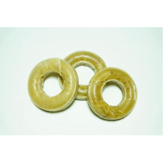 Pamlsok Salač Koliesko z bielej kože 6 cm, 10 ks Pamlsok Salač Koliesko z bielej kože 6 cm, 10 ks