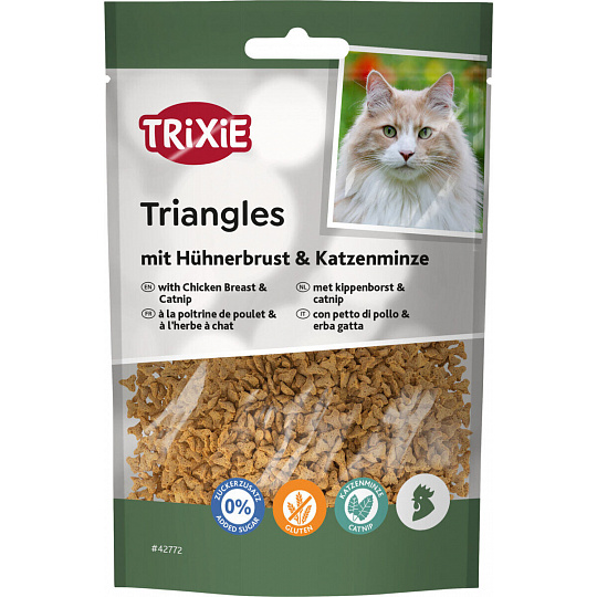 Triangles, trojuholníčky s kuracími prsíčkami a catnipom, obsah mäsa 56 %, 50 g Triangles, trojuholníčky s kuracími prsíčkami a catnipom, obsah mäsa 56 %, 50 g