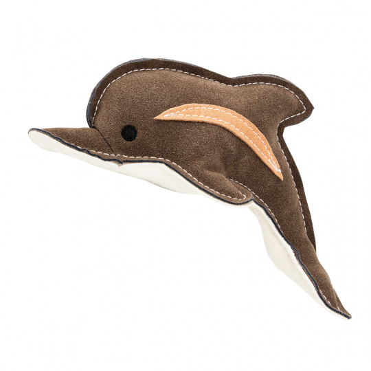 Delfín HipHop Dog, 22 cm, kožená robustná hračka, hnedosivá/biela Delfín HipHop Dog, 22 cm, kožená robustná hračka, hnedosivá/biela