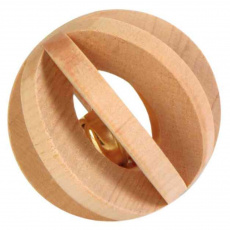 Drevená guľôčka s rolničkou, hračka pre morča, králika 6 cm