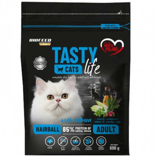 BIOFEED Tasty Cats Life Hairball Salmon - suché krmivo pro kočky - 600g