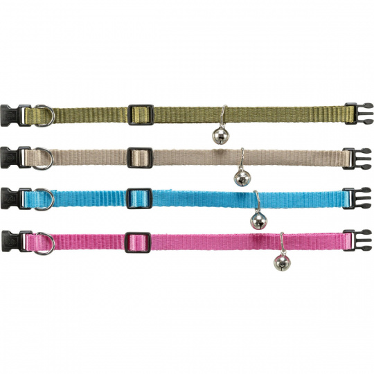 Nylonový nastaviteľný obojok pre mačku, s rolničkou, khaki/béžová/tyrkysová/ružová