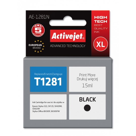 Activejet AE-1281N Inkoust (náhrada za Epson T1281; Supreme; 15 ml; černý)