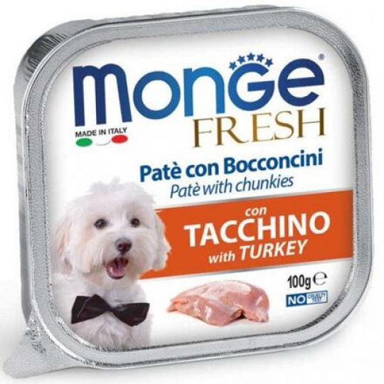 MONGE FRESH - paštéta a kúsky s morčacím mäsom 100 g pre psy MONGE FRESH - paštéta a kúsky s morčacím mäsom 100 g pre psy