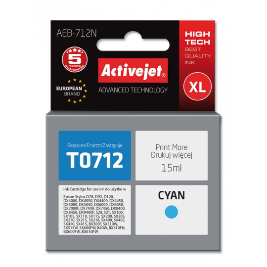 Activejet Inkoust AEB-712N (náhradní inkoust Epson T0712, T0892, T1002; Supreme; 15 ml; modrý)