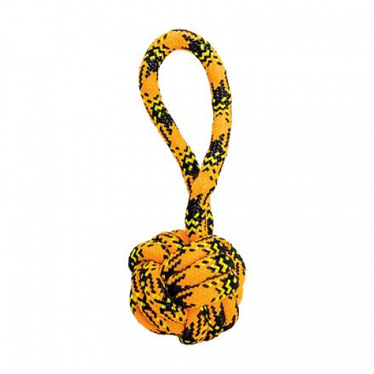 Preťahovadlo s uzlovanou loptou HipHop ROPE ø 7cm /20 cm, neon oranžová, čierna, žltá