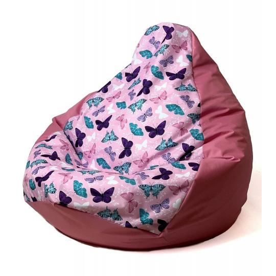 Sako taška pouffe Pear print dark pink-butterfly XL 130 x 90 cm