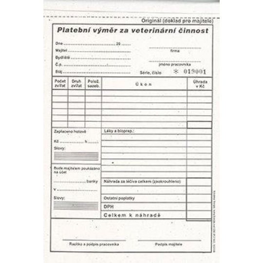 Tlačivo-Platobný výmer číslovaný 100 listov