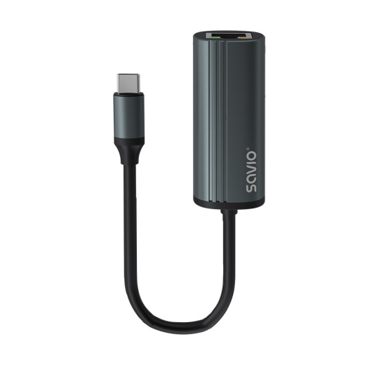 SAVIO Adaptér USB-C 3.1 Gen.1 (M) na RJ-45 Gigabit Ethernet (F), 1000 Mb/s, AK-56, šedý