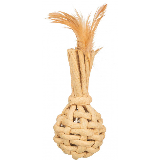 Baňka XXL z papierového špagátu, 15 cm, s rolničkou a perím