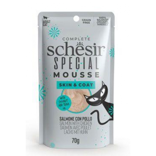 Schesir Cat kapsička Special Mousse Skin&Coat losos/kurča 70g Schesir Cat kapsička Special Mousse Skin&Coat losos/kurča 70g