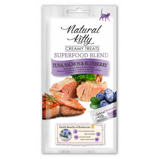 NATURAL KITTY Superfood Blend Tuna, salmon and blueberry - pamlsek pro kočky - 4 x 12g