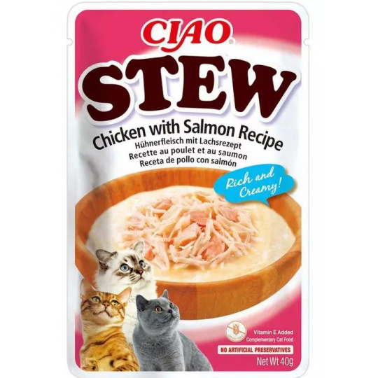 INABA Ciao Stew Chicken & Salmon - pamlsek pro kočky - 12x40g