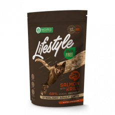 OCHRANA PŘÍRODY Lifestyle Losos bez obilovin s krillem Sterilized Adult Cat - suché krmivo pro kočky - 400 g