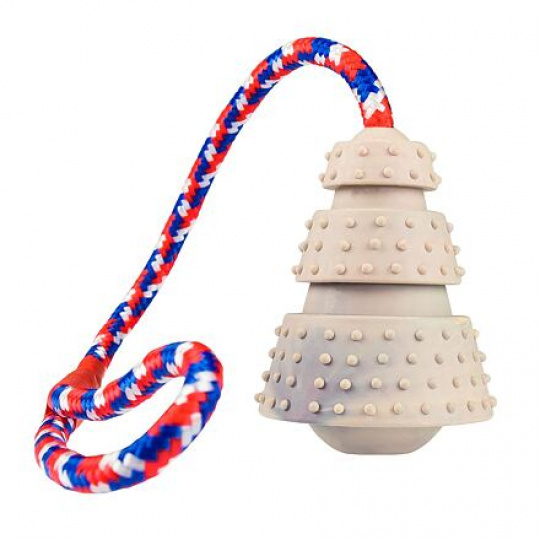 Vrhací kužeľ z prírodnej tvrdej gumy 8/43 cm, na lane, HipHop Dog