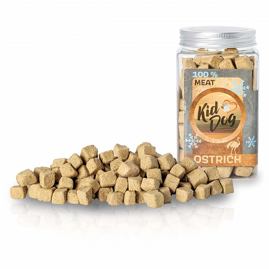KIDDOG Super Premium 100% freeze dried OSTRICH CUBES - čisté pštrosie mäso sušené mrazom 100 g KIDDOG Super Premium 100% freeze dried OSTRICH CUBES - čisté pštrosie mäso sušené mrazom 100 g