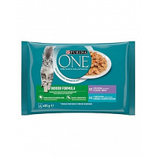 Nestlé PURINA ONE cat Multipack Indoor mini filety s tuniakom a zelenými fazuľkami / s teľacím a mrkvou v šťave NEW 4x85g