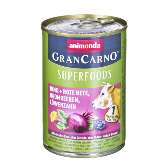 ANIMONDA GranCarno Superfoods příchuť: hovězí maso, červená řepa, ostružina, pampeliška - plechovka  400 g