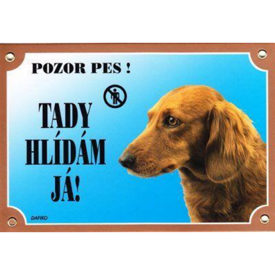 Farebná ceduľka Pozor pes, Jazvečík dlhosrstý Farebná ceduľka Pozor pes, Jazvečík dlhosrstý