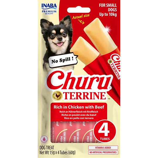Churu Dog Terrine kuracie s hovädzím plemena S 4x15g