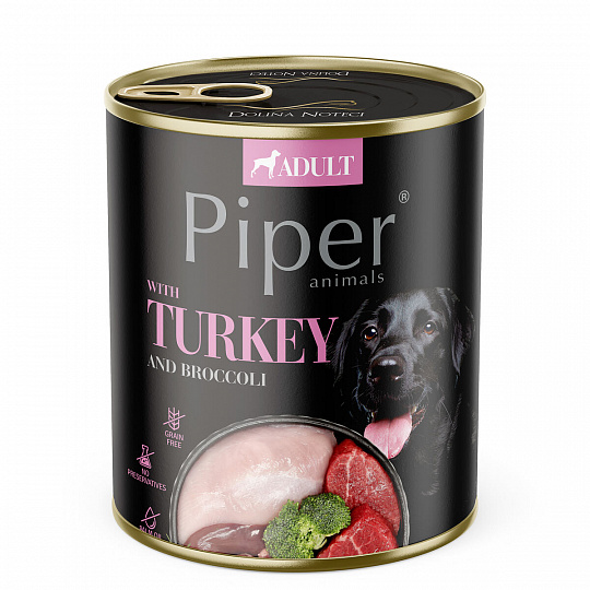 NEW PIPER s morčacím a brokolicou, konzerva pre psy 800 g NEW PIPER s morčacím a brokolicou, konzerva pre psy 800 g