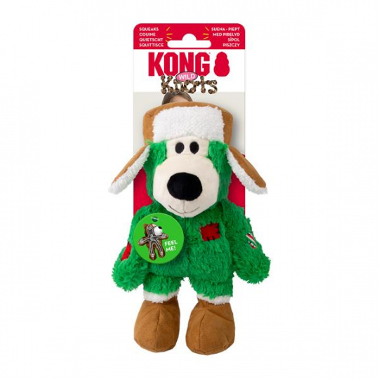 Hračka Kong Dog Holiday Wild Knots Bear Assorted s pískatkom, polyester, rôzne farby S/M