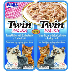 INABA CAT Twin tuňák s kuřecím a mušlemi v bujónu – pochoutka pro kočky – 2x40g