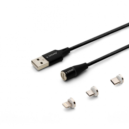 Savio CL-155 USB kabel 2 m USB 2.0 USB C Micro USB A/Lightning Černá