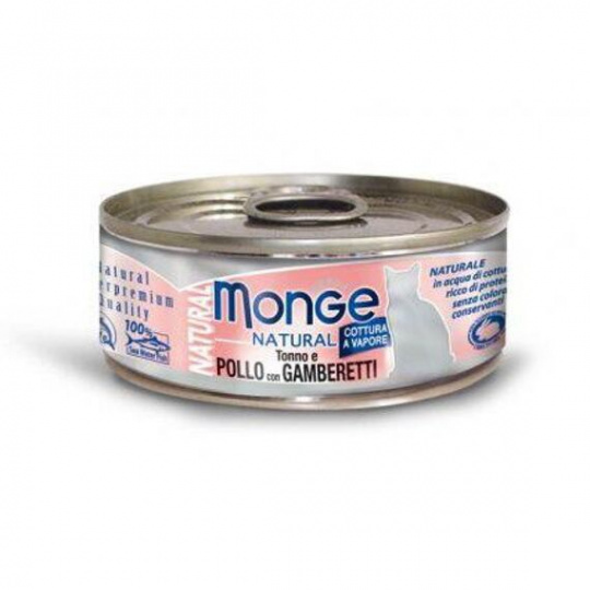 MONGE NATURAL tuniak s kúskami kurčaťa a kreviet pre mačky 80 g MONGE NATURAL tuniak s kúskami kurčaťa a kreviet pre mačky 80 g