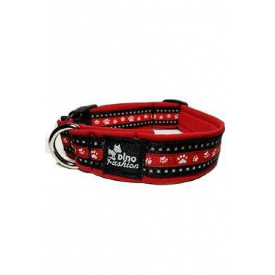 Obojok DINOFASHION reflexný červený motív labky 50/3cm Obojok DINOFASHION reflexný červený motív labky 50/3cm