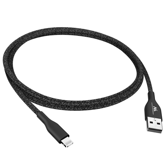 Kabel s osvětlením MFi (vyrobený pro iPhone / iPod / iPad) podporující rychlé nabíjení 2,4A Maclean Energy MCE845B černý délka 1m 5V/2,4A - přenos dat