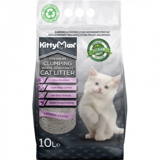 KITTYMAX hrudkujúci, bezprašný biely bentonit LAVENDER 10 l KITTYMAX hrudkujúci, bezprašný biely bentonit LAVENDER 10 l