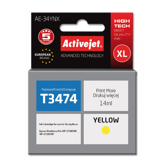 Activejet Inkoust AE-34YNX (náhradní inkoust Epson 34XL T3474; Supreme; 14 ml; žlutý)