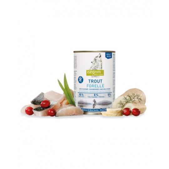 ISEGRIM dog Adult Pstruh s paštrnákom, brusnicami a divokými bylinkami bal. 6 x 800 g konzerva ISEGRIM dog Adult Pstruh s paštrnákom, brusnicami a divokými bylinkami bal. 6 x 800 g konzerva