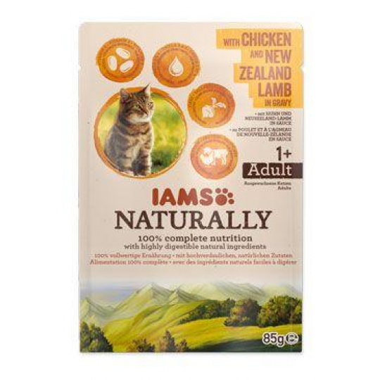 Iams Cat Adult kuracie & jahňacie v omáčke kapsička 85g