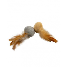 Hračka DUVO + lopta jemná s perím hnedá/sivá 12x4x5cm
