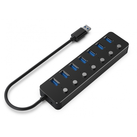 Gembird UHB-U3P7P-01 7portový USB 3.1 (Gen 1) hub s přepínači, černý